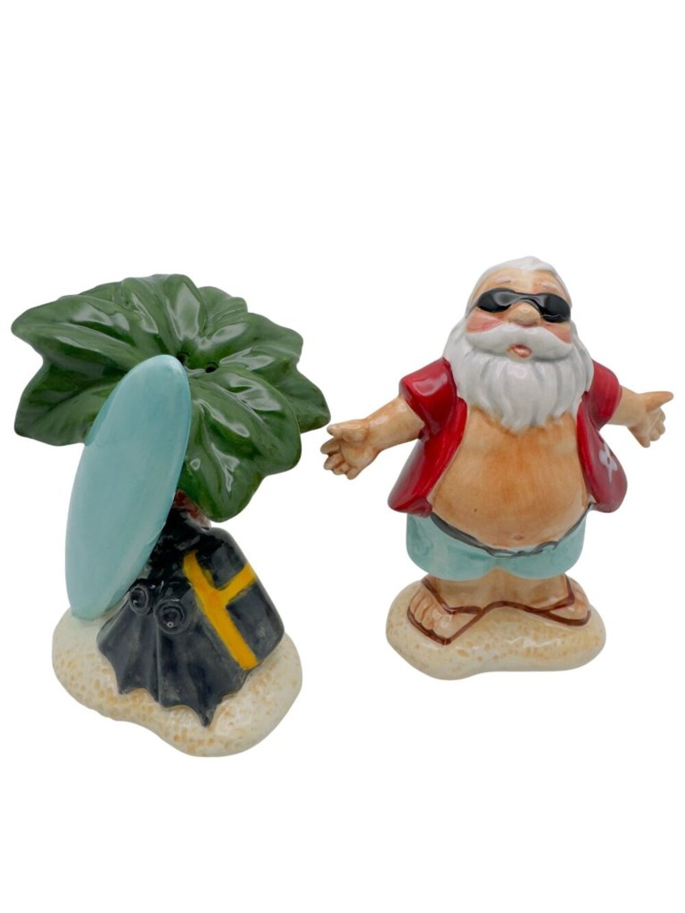 Hawaiian Santa Palm Tree Surfboard Salt Pepper Shaker Ceramic Cosmos Gifts